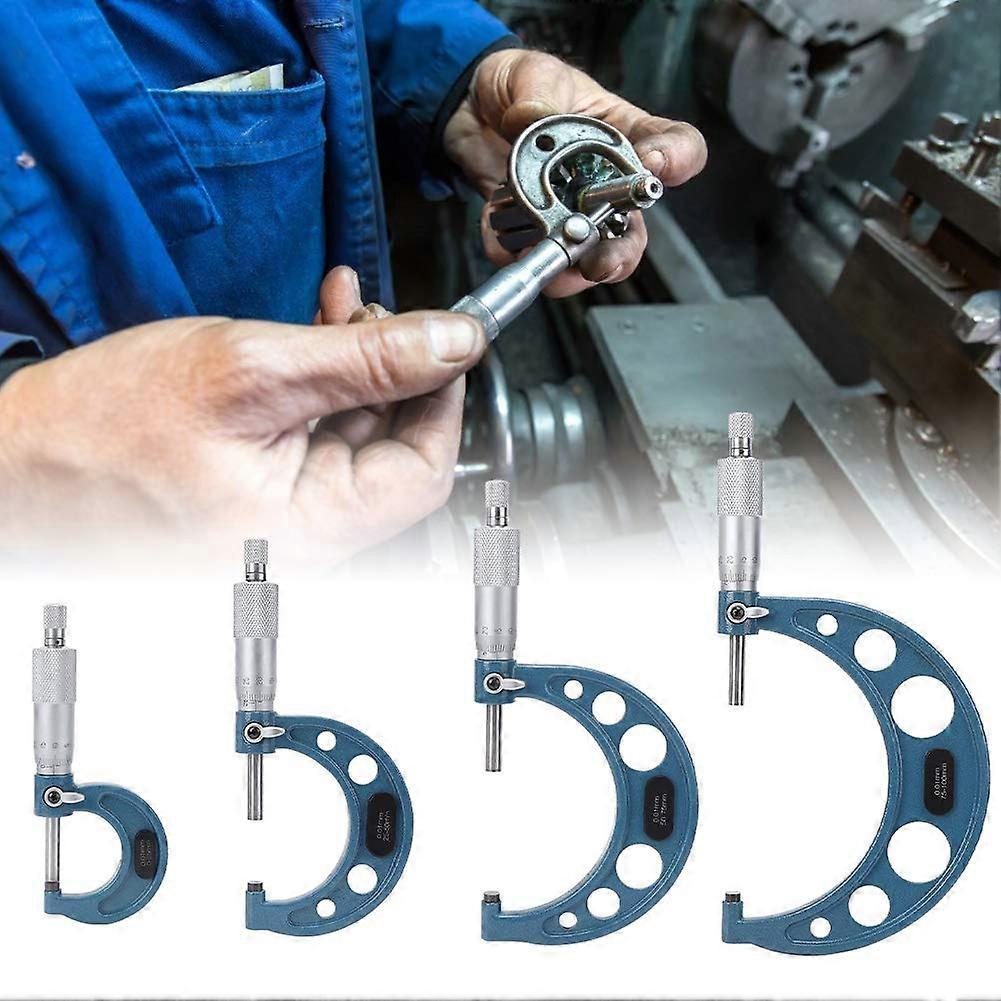 Bearing Steel Micrometer Set - 4 Pieces, 0-100mm High Accuracy Tube Thickness Gauge for Precision Machining Measurements