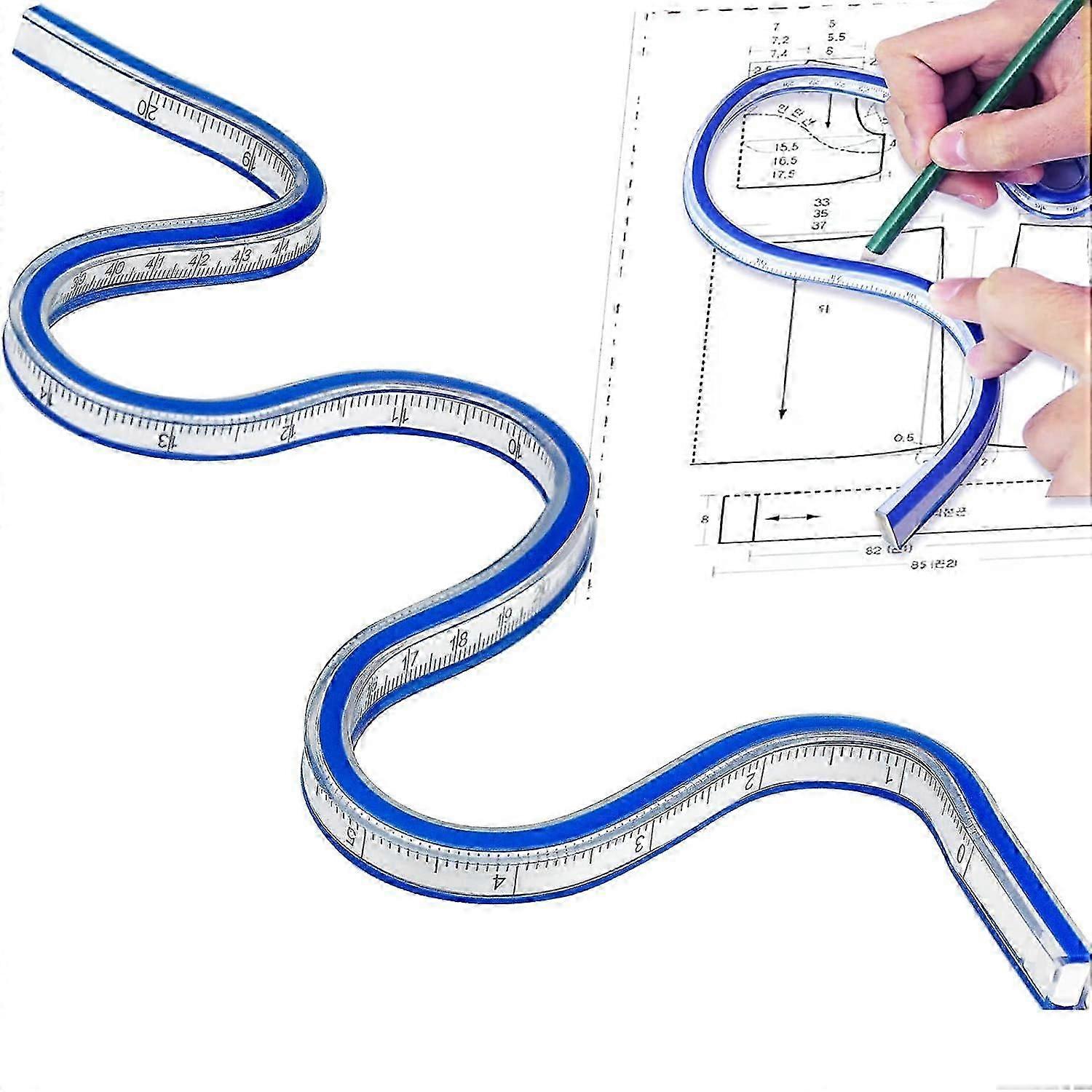 Flexible Ruler, 50cm PVC Ruler, Bendable Curve Ruler Clearly Flexible Curve, Double Sided Plastic Snake Ruler for Office School Studio Technical Drawi