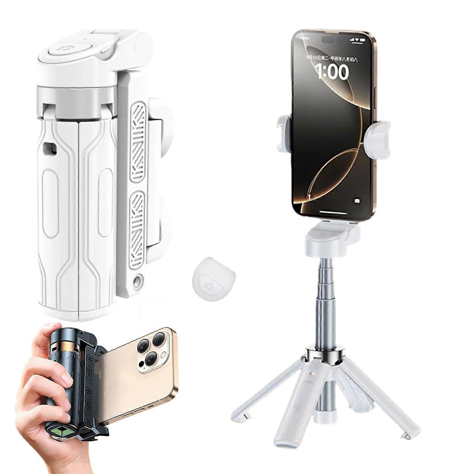 Mini Tripod - Pocket 360 Selfie Stick with Remote and Light for Smartphone, White Compact Design