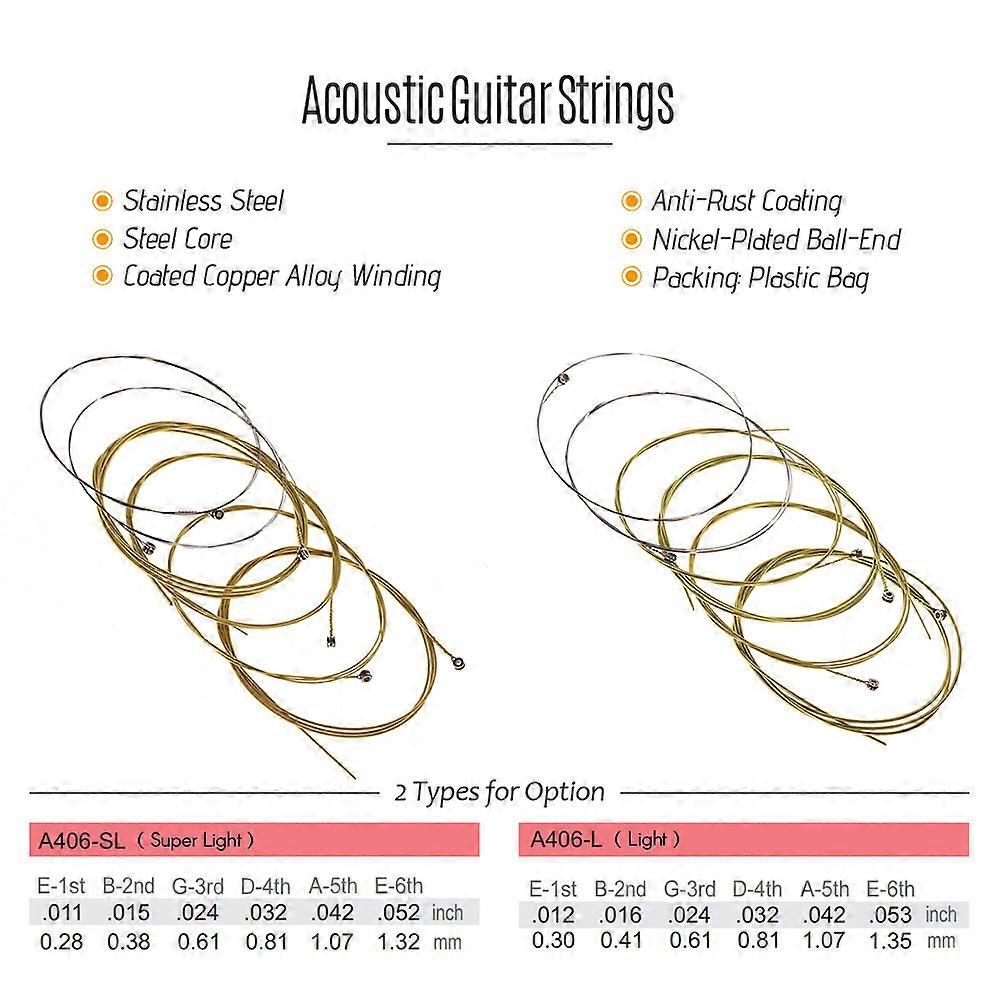 Alice A406 Series Acoustic Folk Guitar Strings Set Stainless Steel Wire Steel Core Coated Copper Alloy Wound, 6pcs/ Set, Super Light(.011-.052)