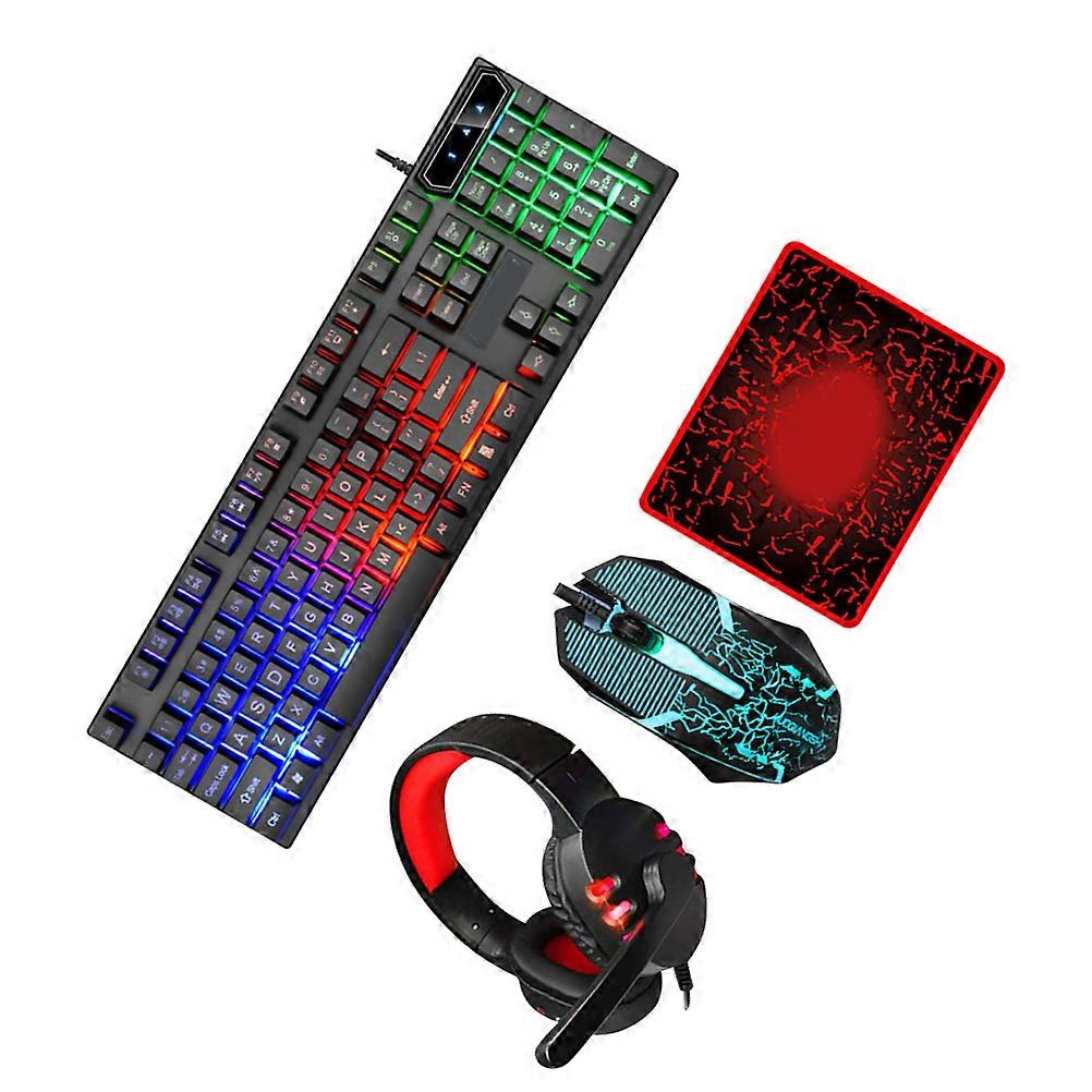 Computer Keyboard Mouse Headset USB Computer Accessories Gaming Office Black Abs Backlit 1 Set
