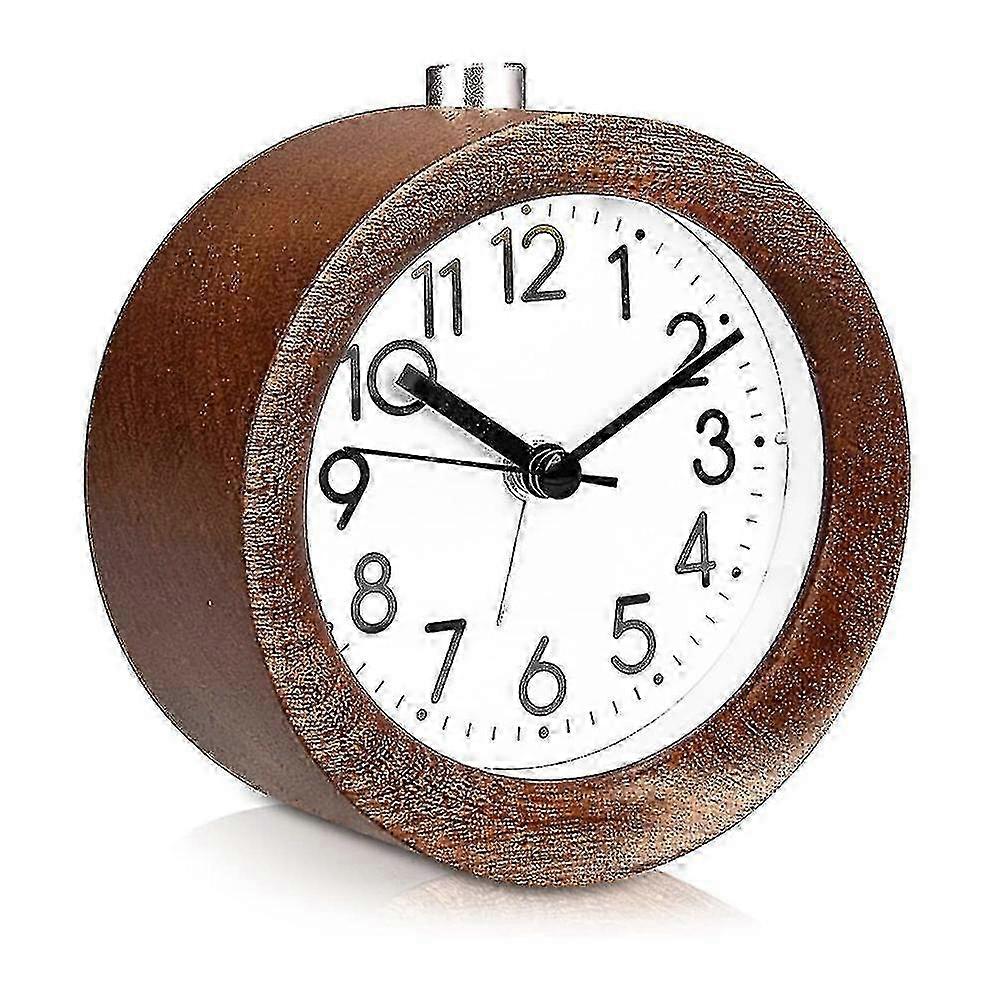 Quiet Analog Wood Alarm Clock with Snooze, a Retro Vintage Table Clock with Dial and Light, Without Ticking