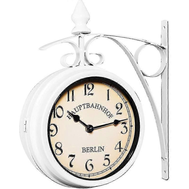 Double Sided Station Clock, Black White Retro Wall Watch, EU Standard