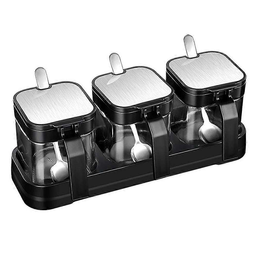 Glass Storage Jars Spice Containers Set with Stainless Steel and Spoons for Sugar Serving Salt Coff