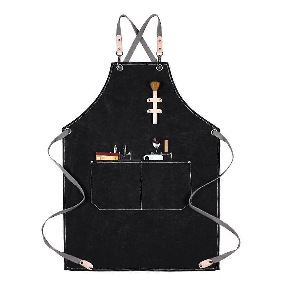 Black Canvas Halter Apron with Pockets Adjustable for Kitchen Cooking and Restaurant Use 24.5 inches