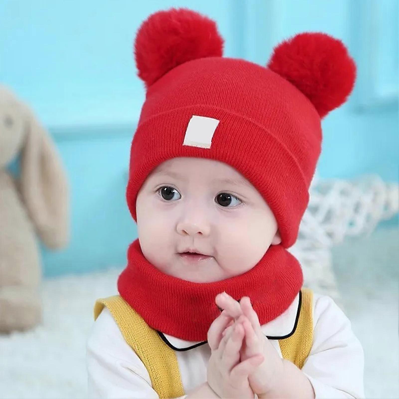 Ball Thickened Plush Winter Hat for Kids 36-48cm Red Elastic