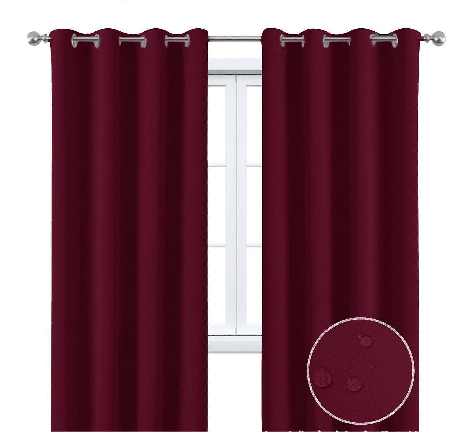 2 Pieces Solid Indoor/outdoor Light Filtering,waterproof Grommet Top Curtain Panel,burgundy