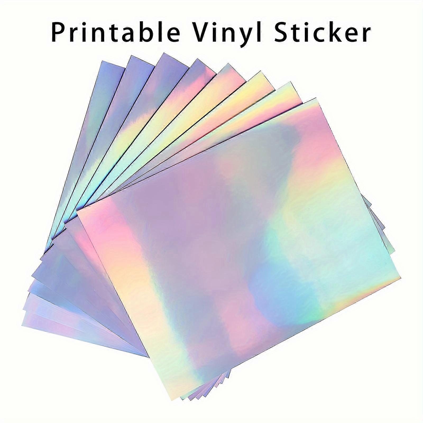 A4 Holographic Printable Sticker Paper for Ink jet Printer, 10 Sheets Vinyl Sticker Printable Paper WaterproofSticker Paper - 8.3 x 11.7 Inch, Rainbow