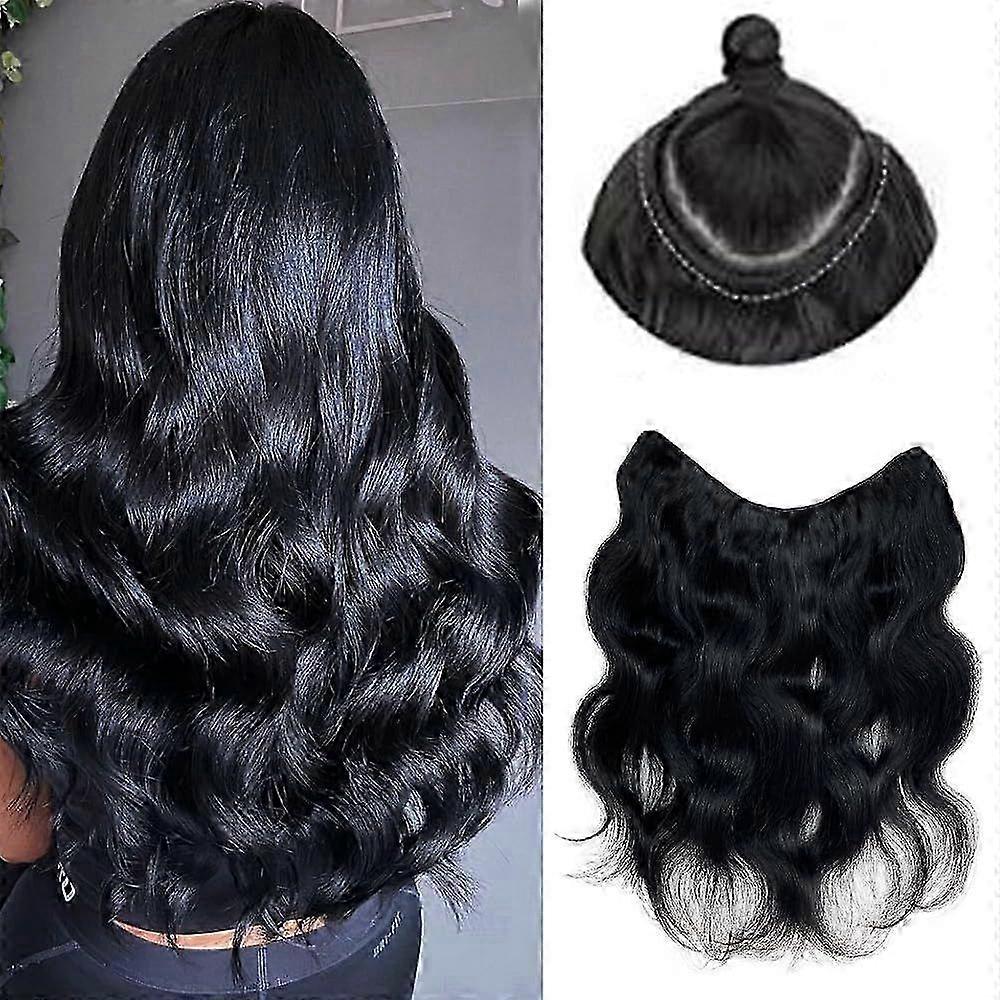 Body Wavy Black Clip in Hair Extensions Real Human Hair,Jet Black Double Weft