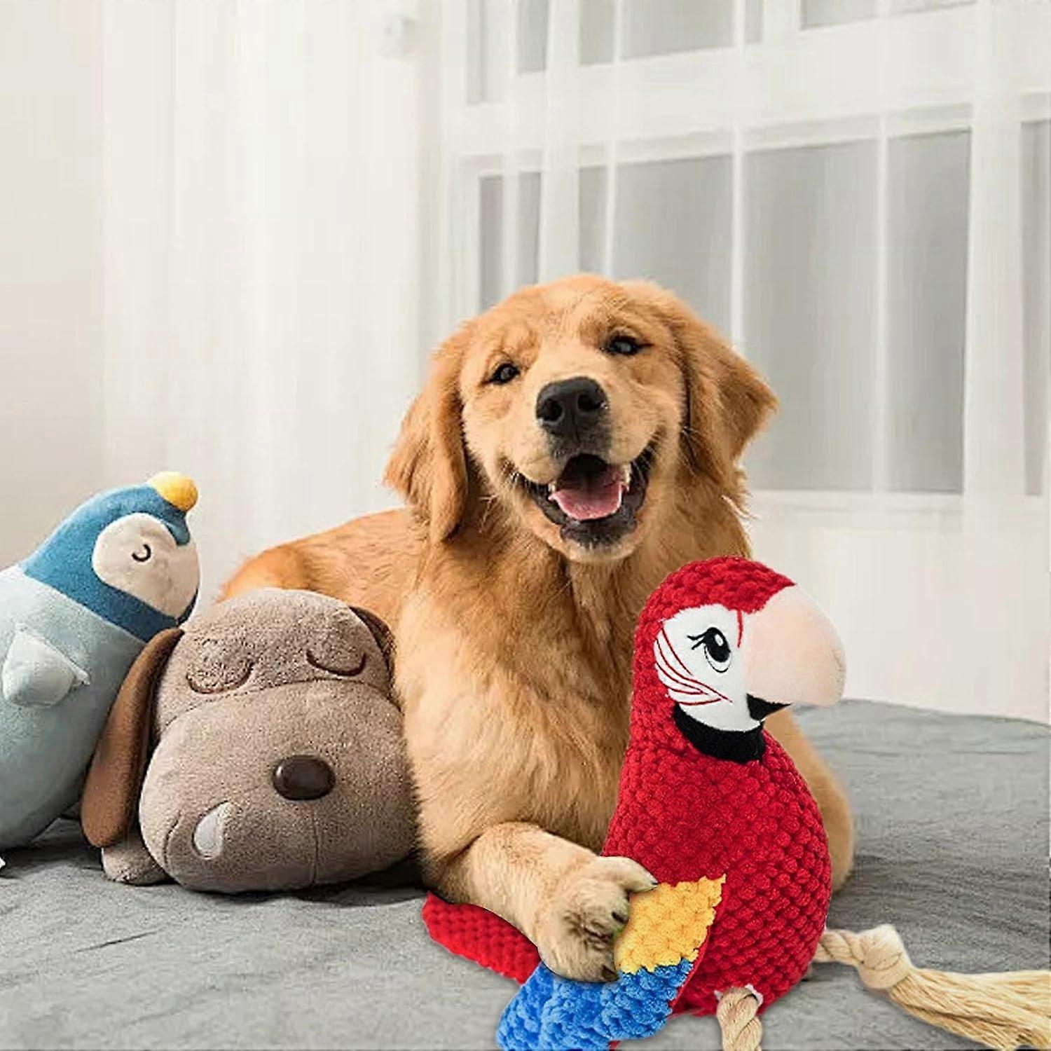 Kuscheltiere ParrotShaped Dog Toy Plush Squeaky Chew With Twisted Rope Interactive Toy For Small And Medium Dogs