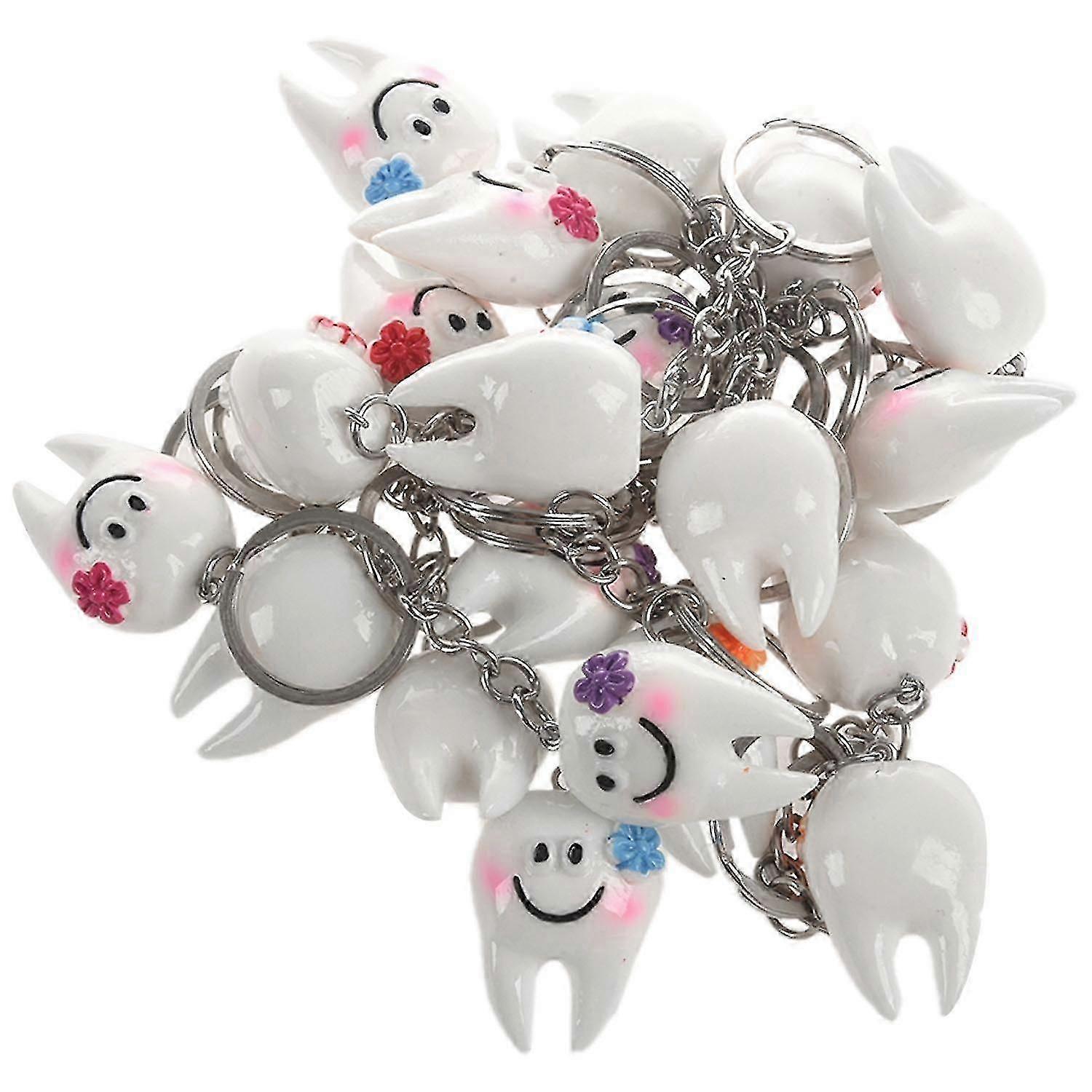 20 Pcs Keychain Key Ring Hang Tooth Shape Cute Dental Gift