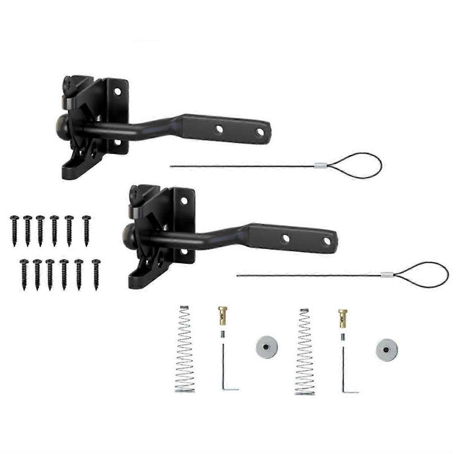 2 Pack Self Locking Gate Latch for Wooden Fence Heavy Duty,with Steel Spring Cable Pull String Gate