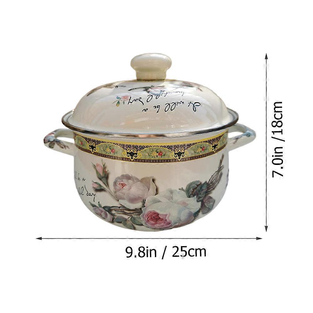 Enamel Stockpot Kitchen Cooking Pot Beige Thickened Stew Pot Withstand High Temperatures 1Pcs