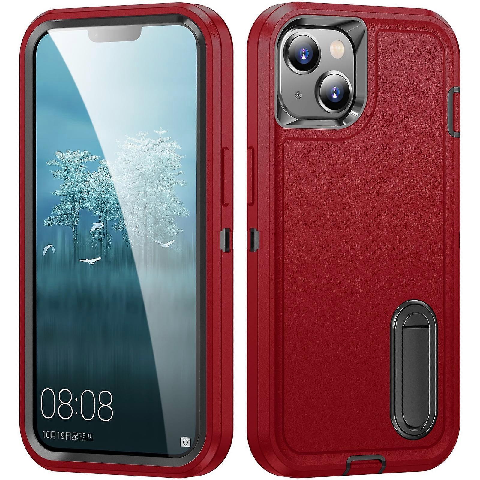 Case for iPhone 14 Plus with Kickstand, 3-Layer Shockproof & Dust-Proof Cover, Compatible with 6.7" iPhone 14 Plus 2022 - Clear/Orange