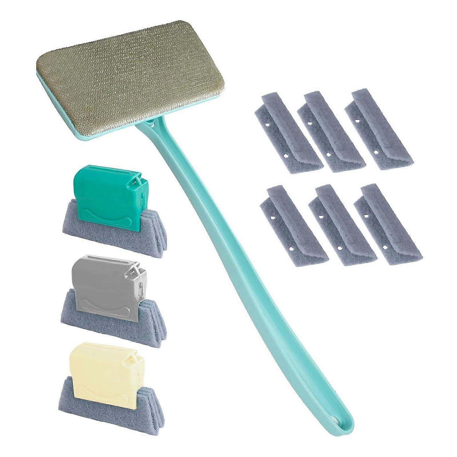 Window Screen And Track Cleaning Kits Detachable Long Handle 14.8Inch 3Groove Brushes 6 Replacement Cloths WetDry Use