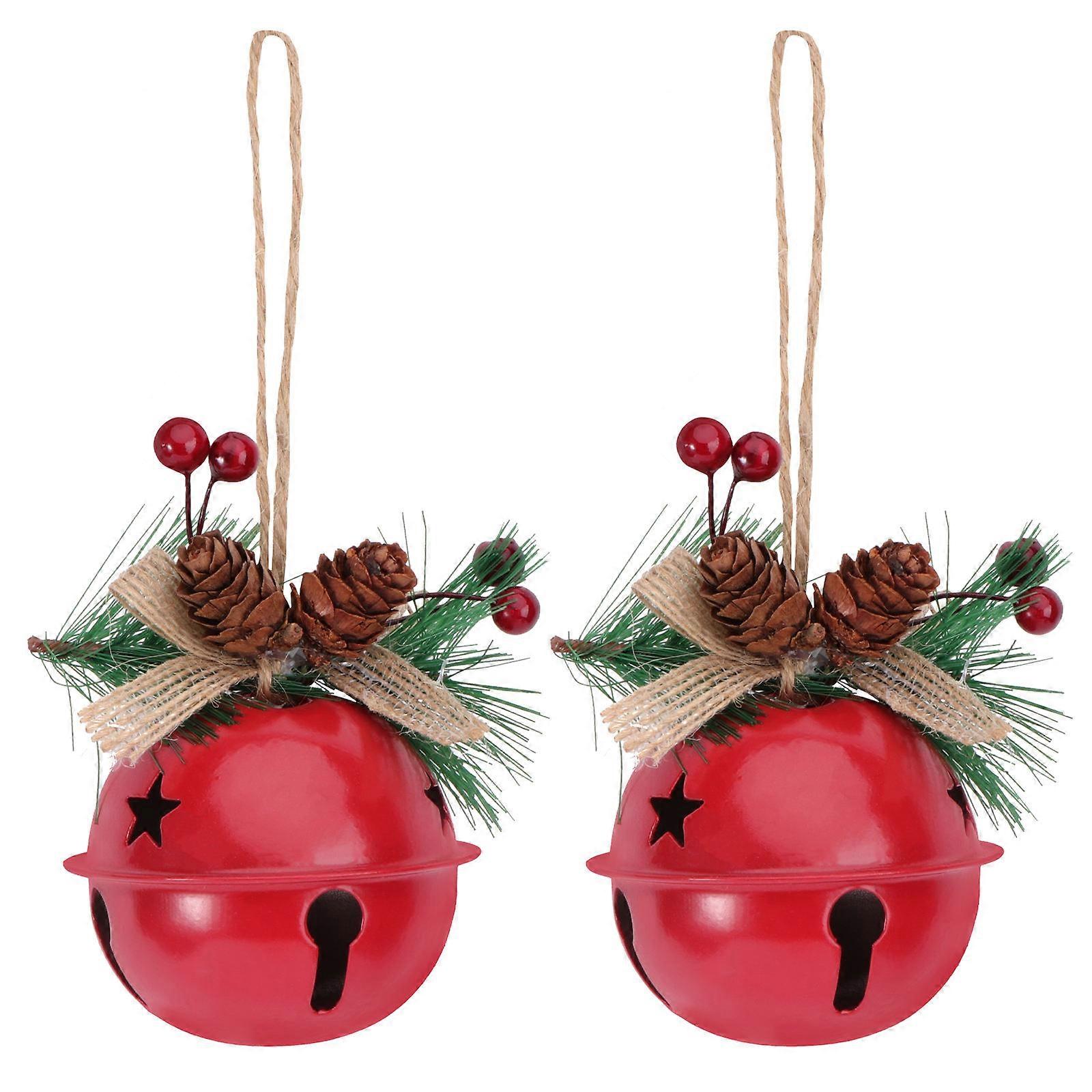 Christmas Pendants Iron Bell Decorations for Tree Hanging 2Pcs Red