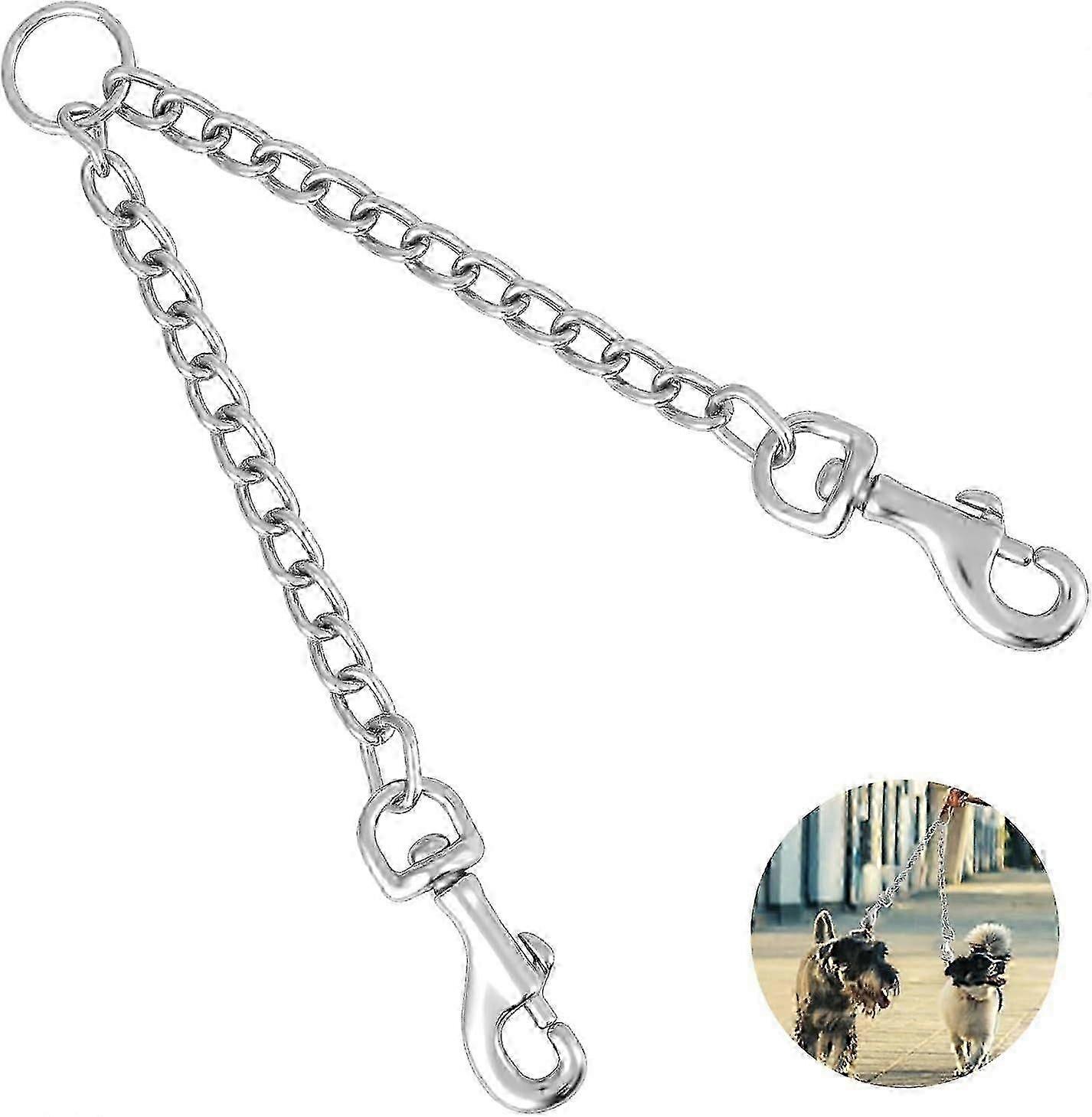 Metal Double Dog Lead Coupler, Tangle Free Chew Proof Durable Dog Chain Dog Leash Extension Splitter Lead for 2 Dogs