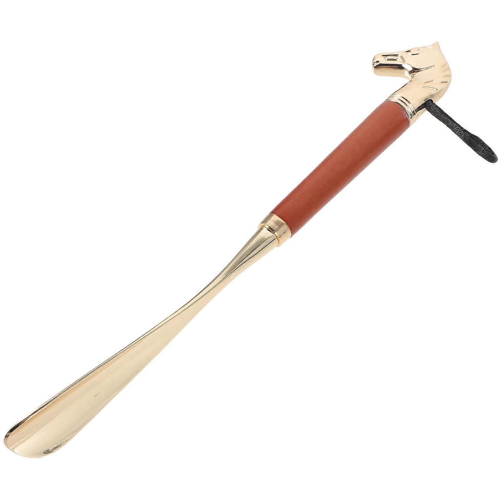Shoe Horn Auxiliary Helper with Long Handle 5Pcs Brown Alloy and Wood