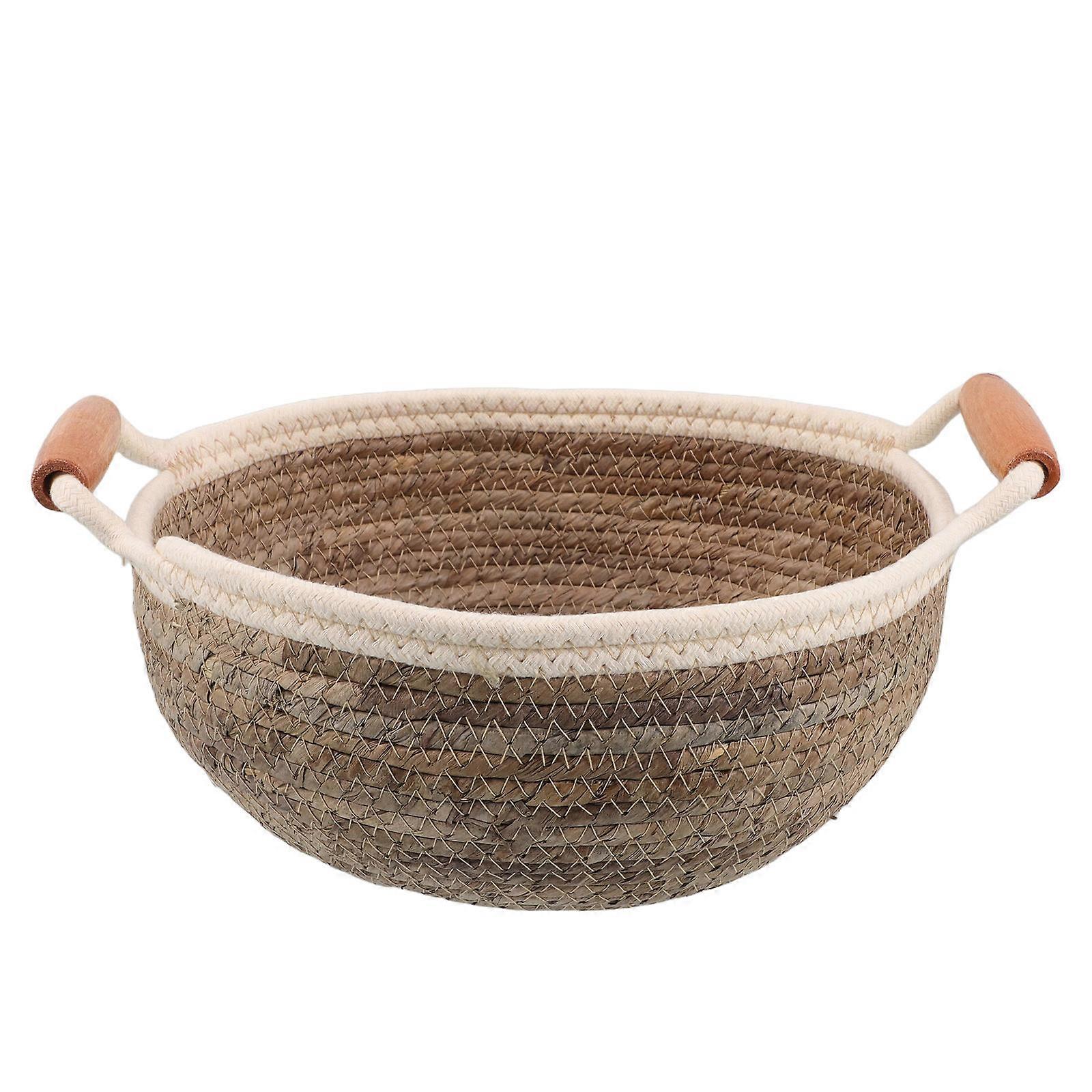 Round Storage Basket Natural Wicker Handle Basket for Multifunctional Storage 2Pcs