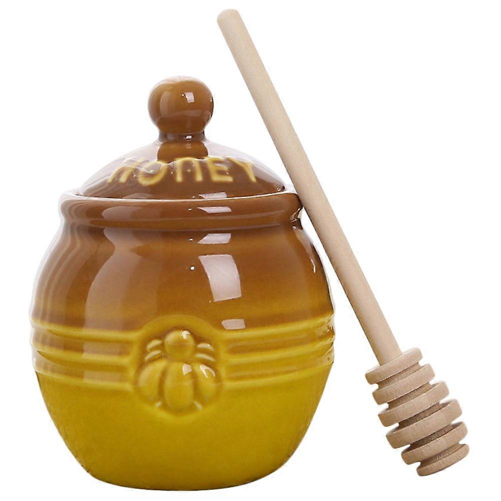 Honey Holder Jar with Stirring Rod for Home Use Multi Ceramic Storage Container 1Pack