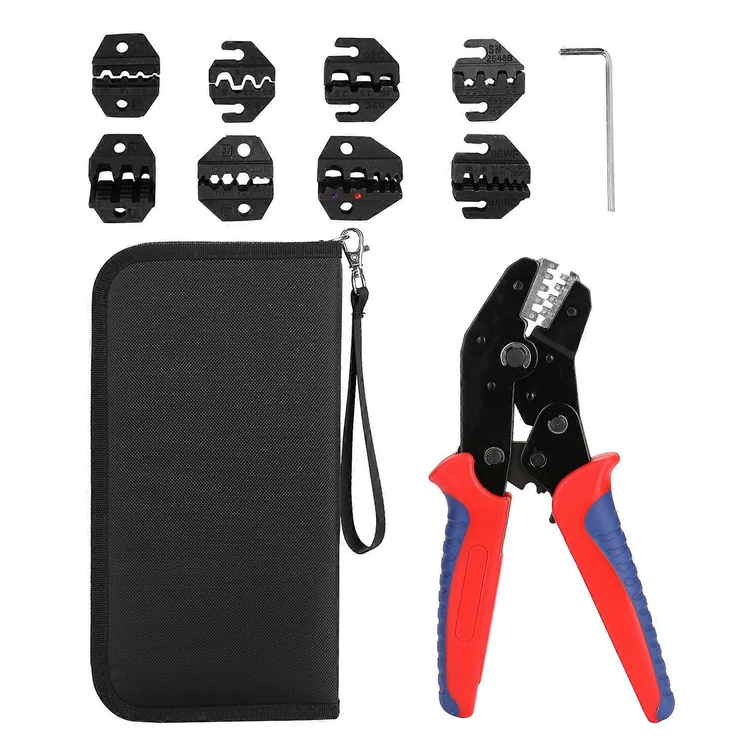 SN-48BS Ferrule Crimping Tool Kit with Insulation Terminal Crimper Plier and 8 Replacement Jaws for Electrical Wire Connections