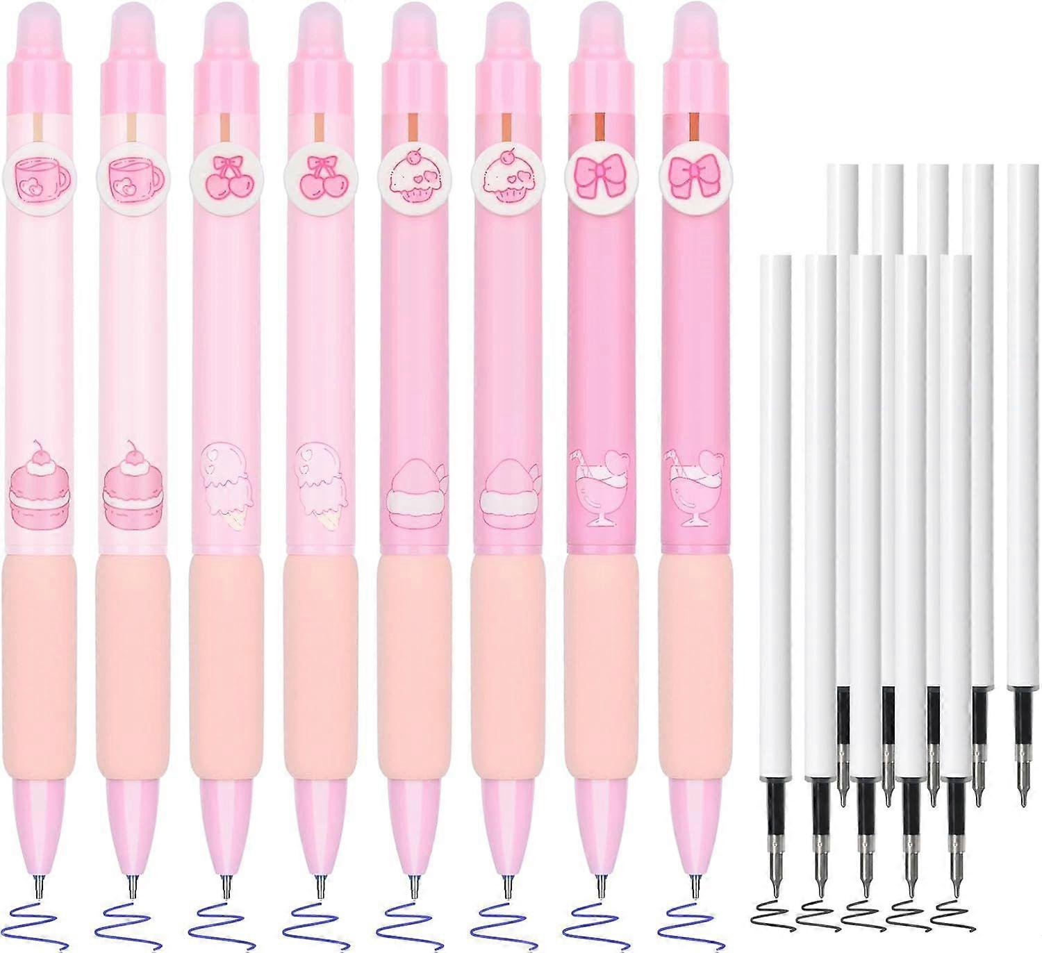 18 Pack Erasable Gel Pens with Retractable Design & Built-in Eraser, 0.5mm Fine Tip - 8 Blue Ink Pens + 10 Black Refills, Quick-Drying Gel Ink, Ideal 