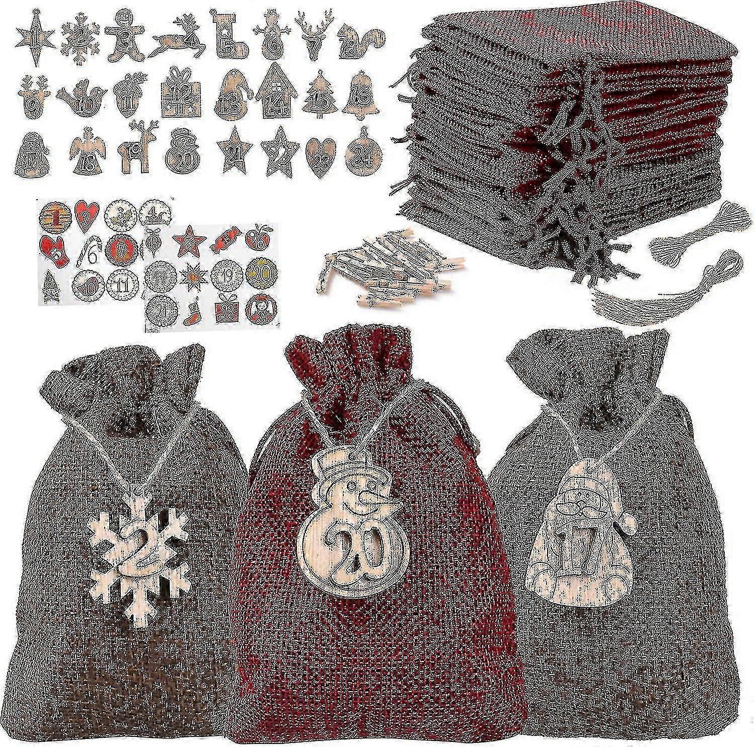 Christmas Advent Calendar, 24pcs Advent Calendar Bags For Filling, Xmas Countdown Calc p