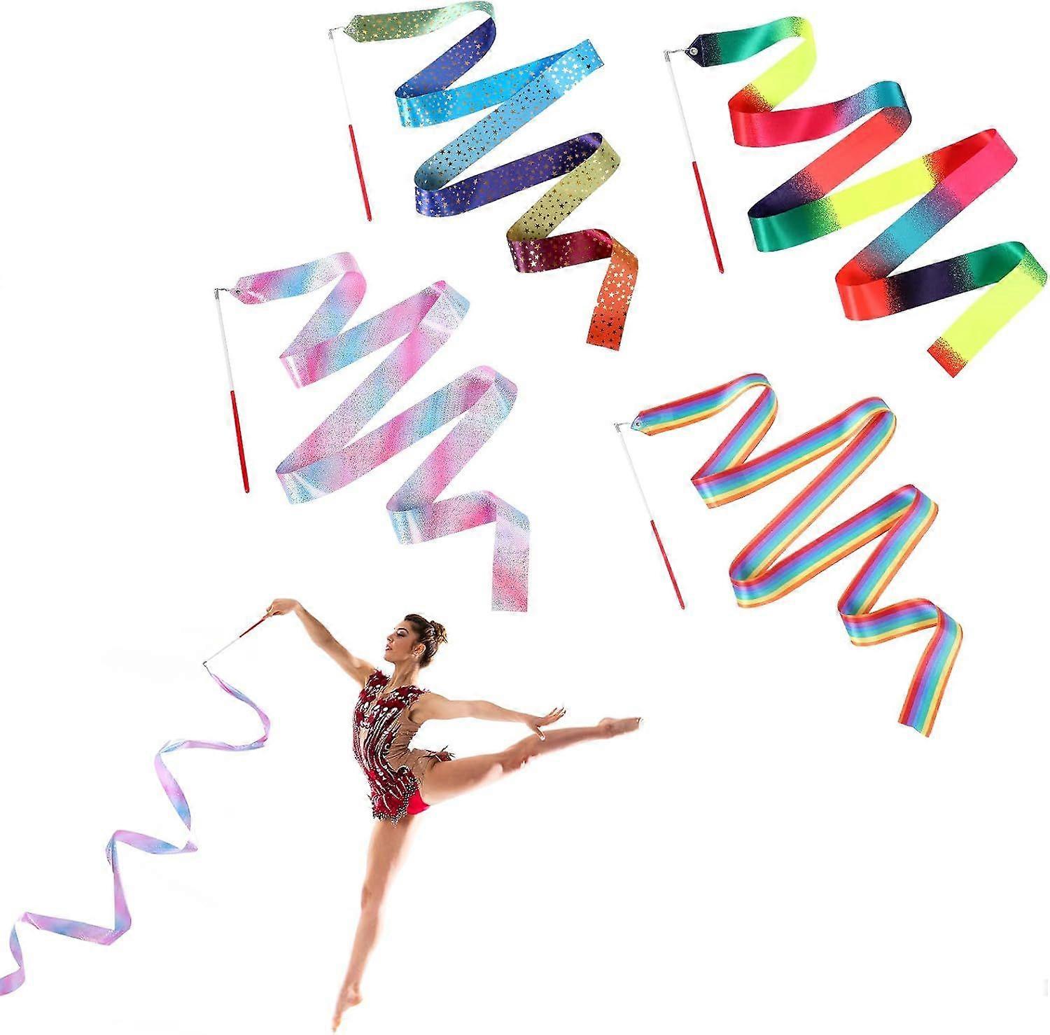 Hpmjz 4 Pcs Rhythmic Dance Ribbons 80 Inch Gymnastics Ribbon Dancer Wand Dancing Sparkly Ribbon Streamers for Artistic Dancing Gymnastics Circus Carni