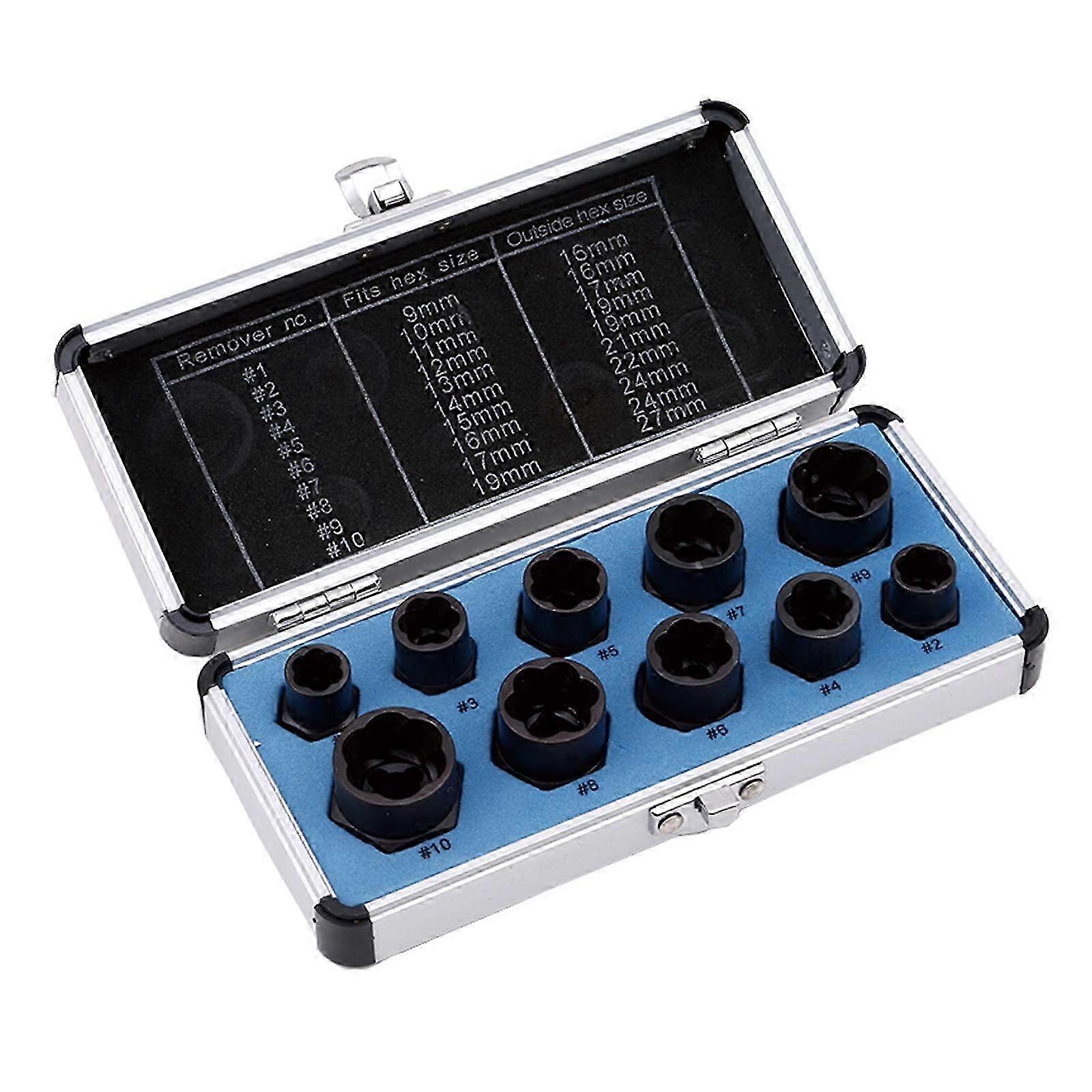 10Pcs Nut Remover,9-19mm Impact Nut Extractor Set,Nut Extractor Socket, Bolt Remover Tool Set,Drive Socket kit,Locking Socket Tools Kit 25-2