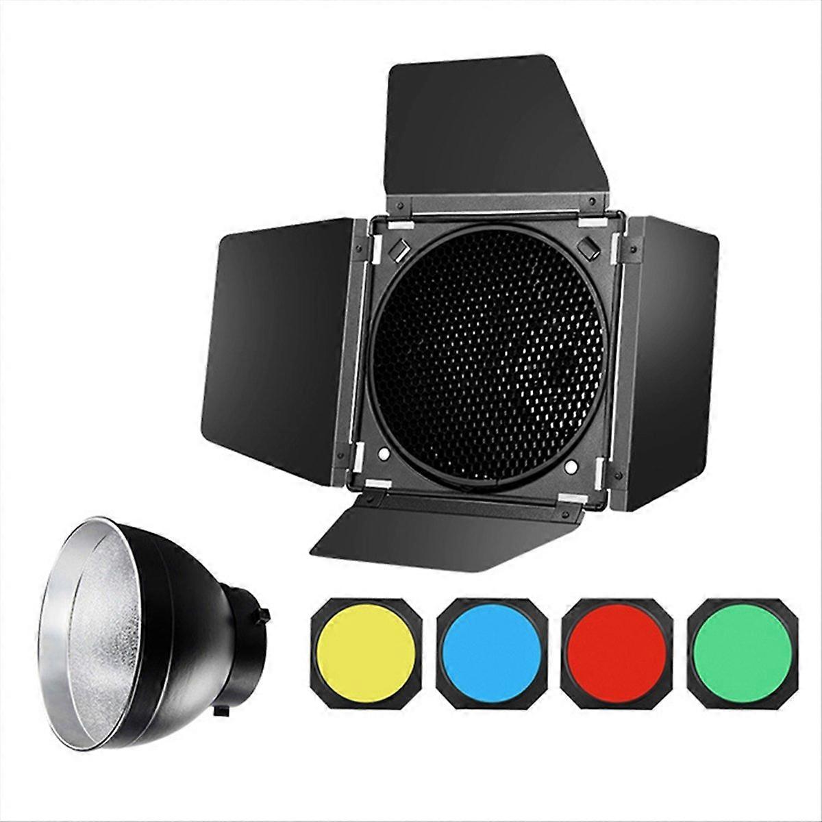  BD-04 Barn Door with Honeycomb Grid and 4 Color Gel Filter