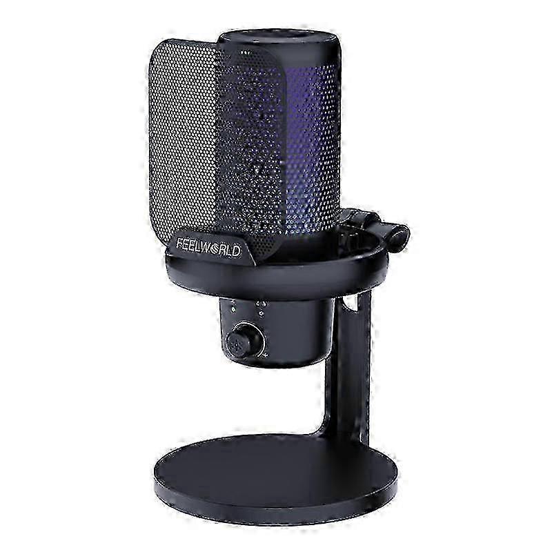 Hot FEELWORLD VM1 USB Condenser Gaming Microphone for Streaming Noise Cancellation Mute RGB Light Desktop Stand