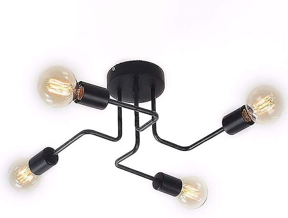 E27ヴィンテージシーリングライトベッドルームリビングルームキッチン用、電球なしブラック4ランプライト