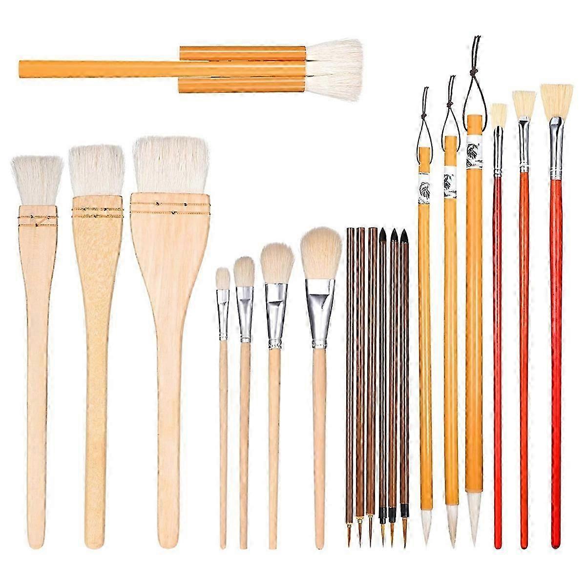 20 Pcs Glaze Brushes for Pottery,Wool Bristle Art Paintbrushes for Acrylic Blending Watercolor, for Artists Students-Good