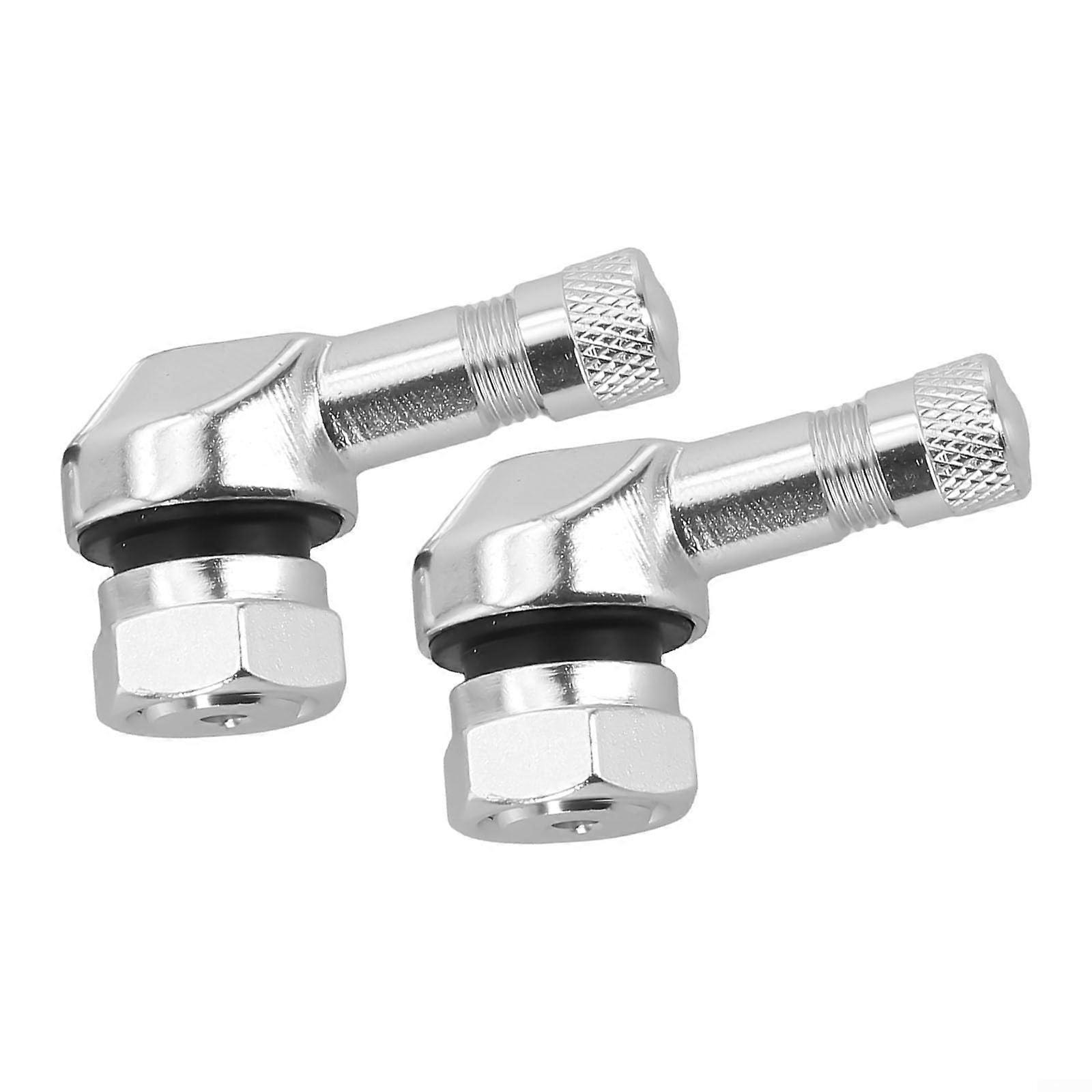 Motorcycle Valve Stems 2Pack 90Degree Angled CNC Aluminum Silver Finish