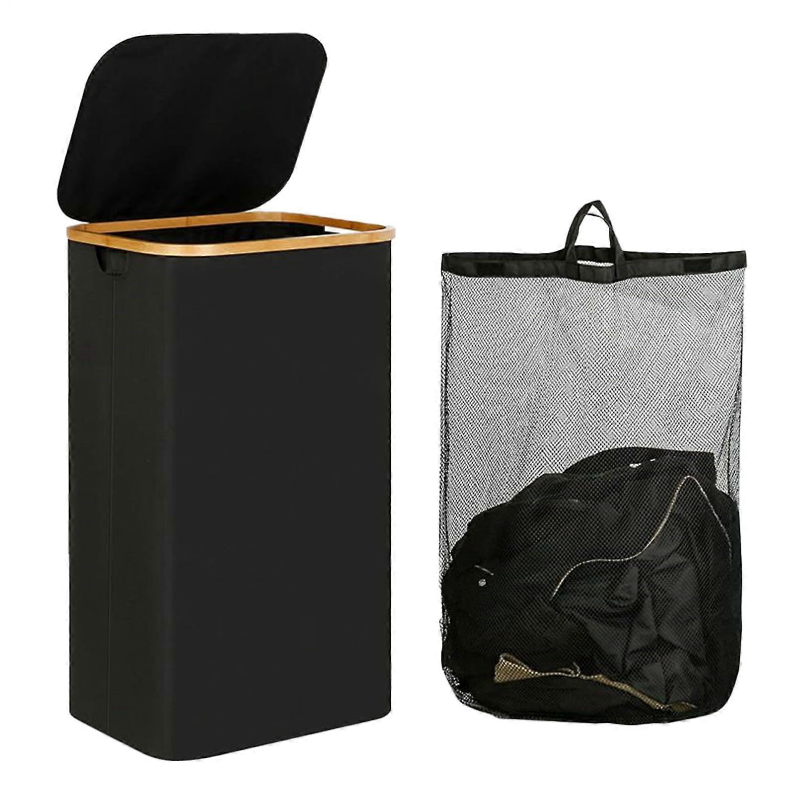 Folding Hamper Cloth Storage Bag 100L With Removable Bag And Lid Portable Waterproof Black For College Dorm Bathroom