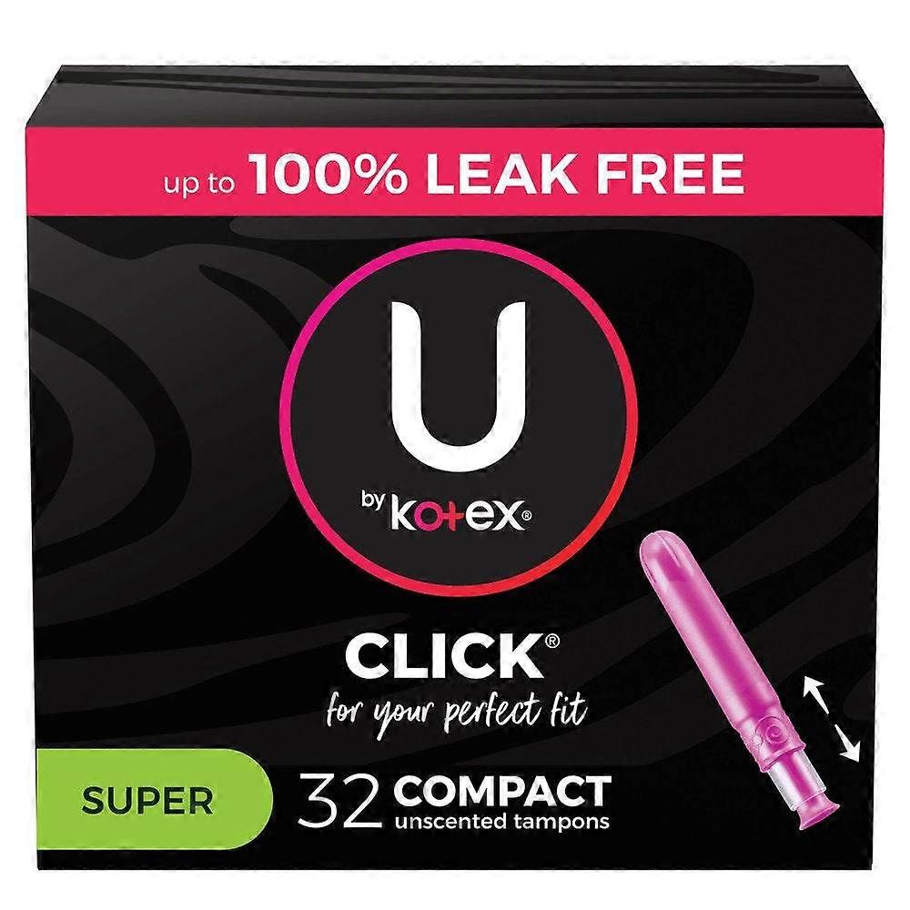U By Kotex Click Compact Tampons, Super, Unscented, 32 Ea