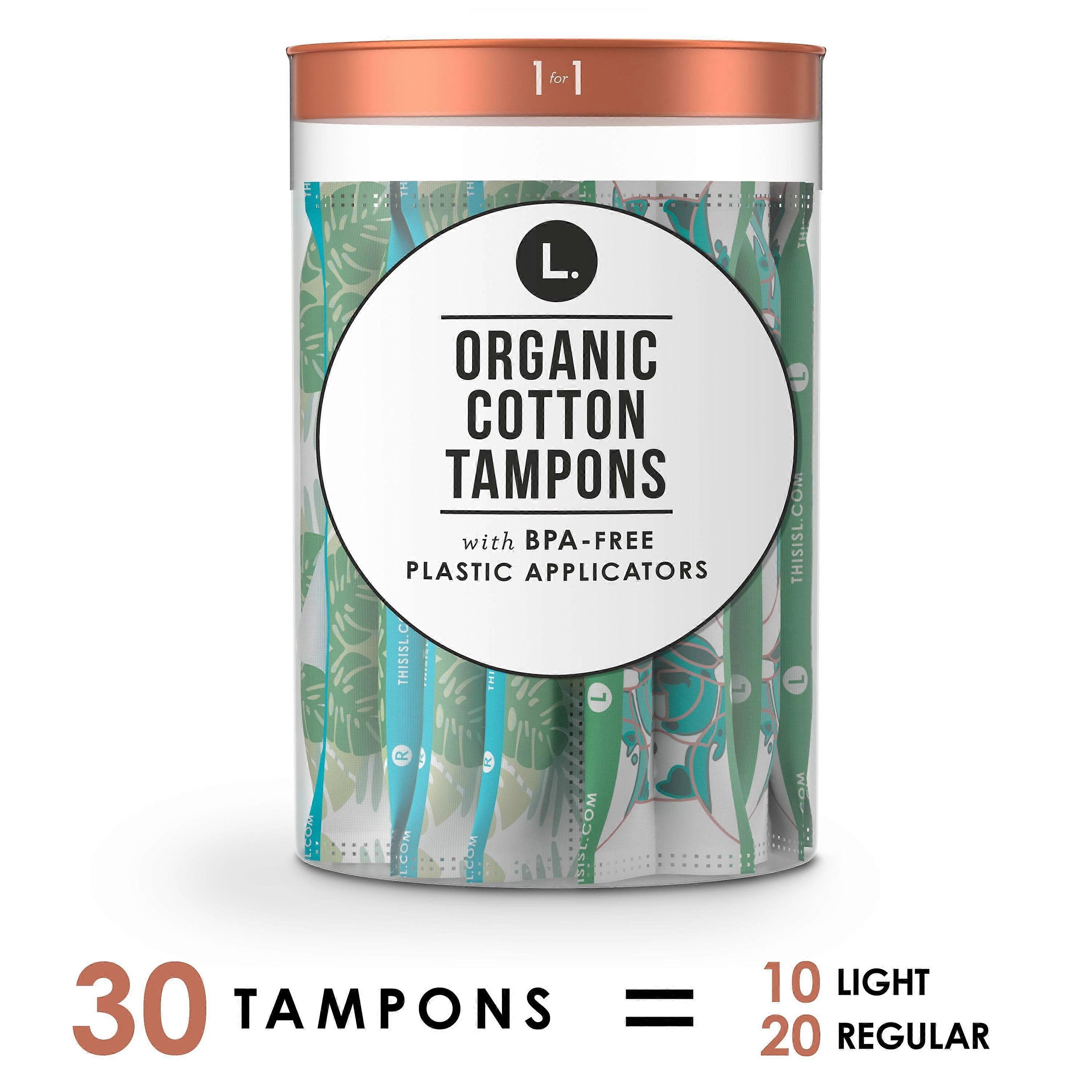 L. Light & Regular 100% Organic Cotton Core Tampons, Unscented, 30 Ea