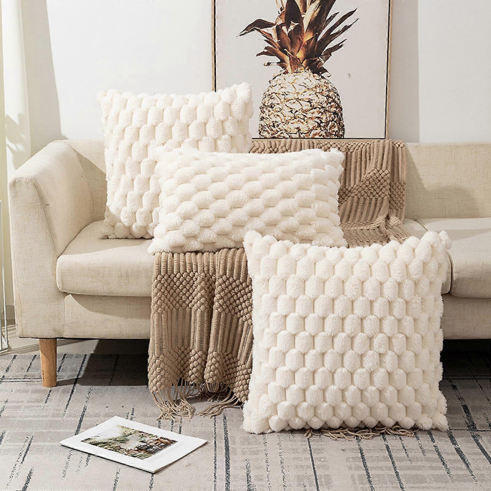 Solid Color Pillowcase White Velvet Process Simple Style 17.7 X 17.7 Inches No Pillow Core