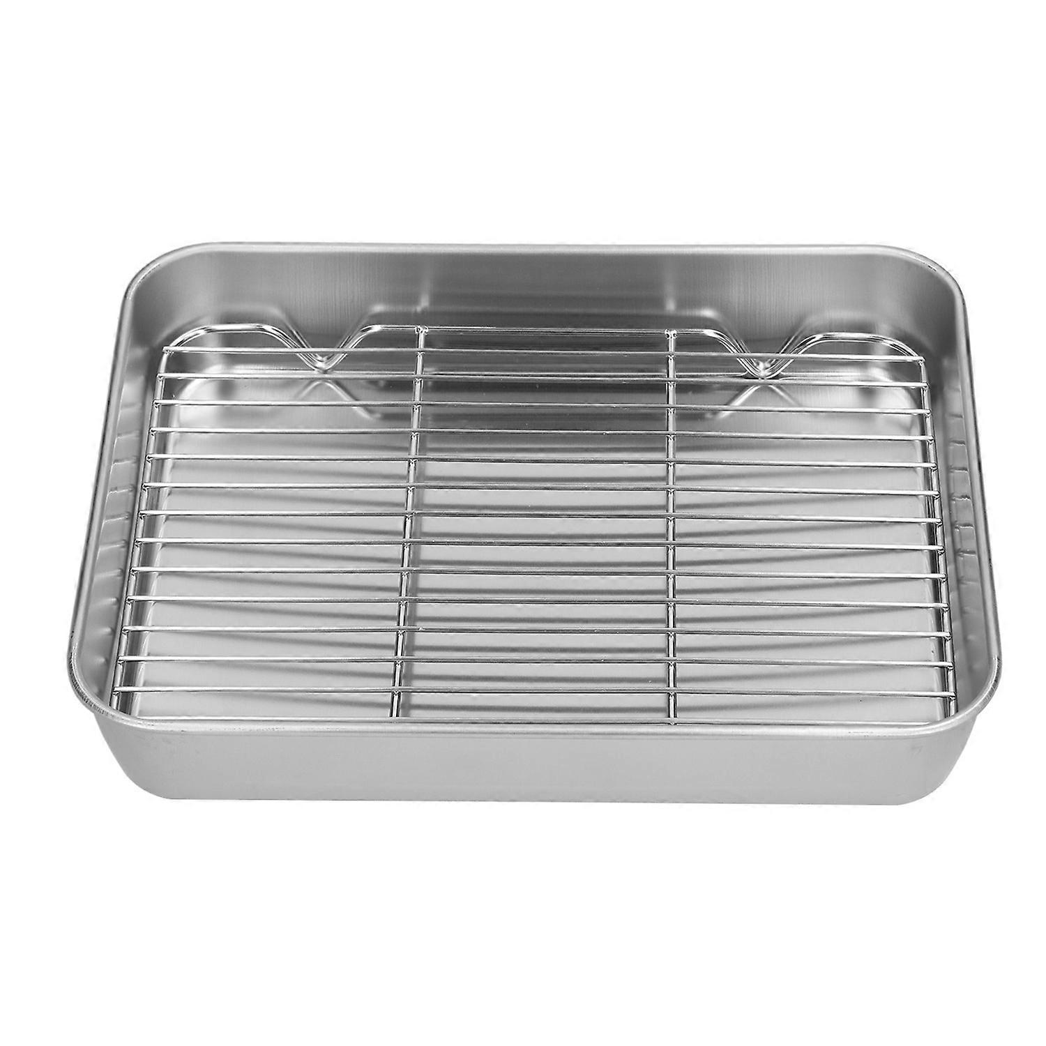 Roasting Pan and Rack Set Stainless Steel Easy Clean Rectangular Roaster with Rack for Cooking Bakin