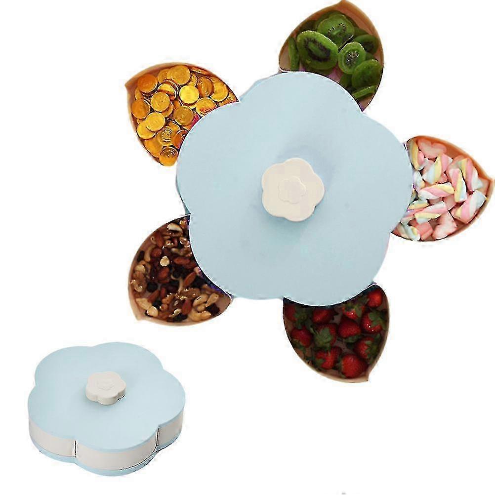 Rotating Snack Box, Double Layer Snack Container With North European Blue Design, Portable Snack Tray For Indoor And Outdoor Use, Abs Material Sn