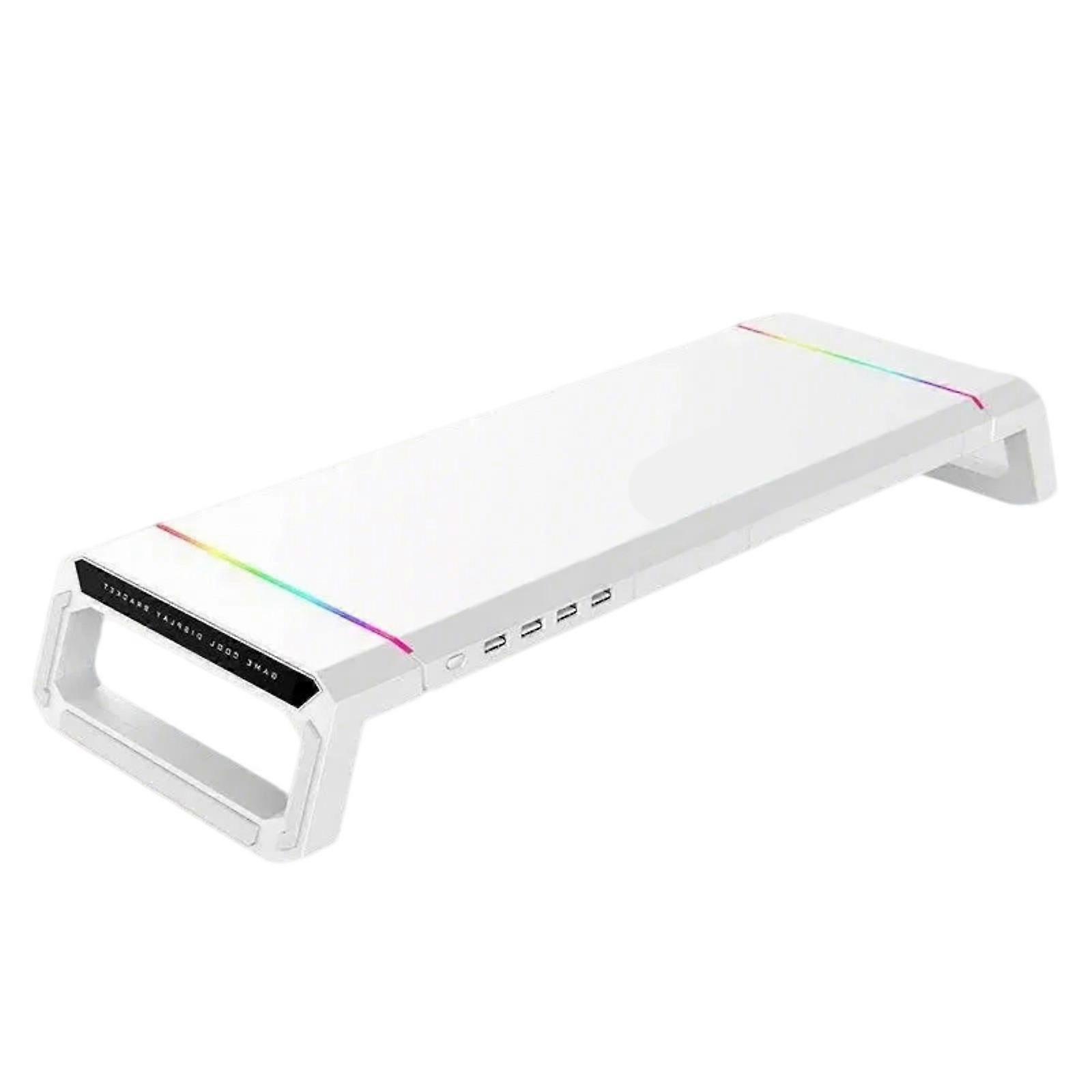 Computer Monitors Stand with Expandable USB Port Foldable Risers with Integrated Phone Holder Desk Shelf LED Light  White