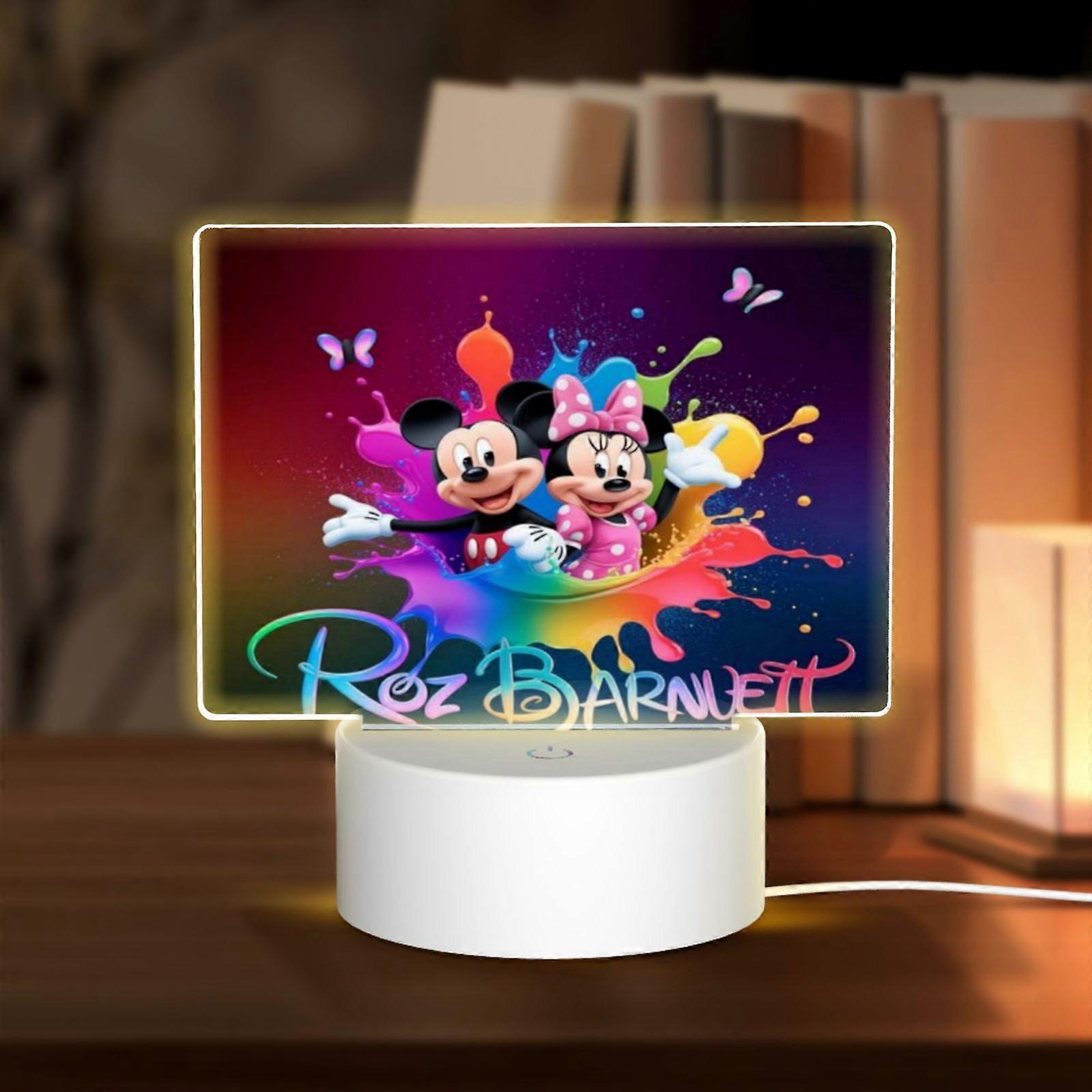 Mickey Mouse Acrylic Night Lamp with Base, Compatible with US Plug, LED Kids Night Light for Boys & Girls, Rectangular Gift