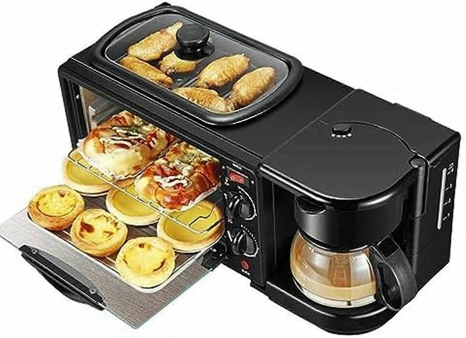 3in1 Breakfast Station with Coffee Maker, NonStick Griddle and 4Slice Toaster Oven for Apartments