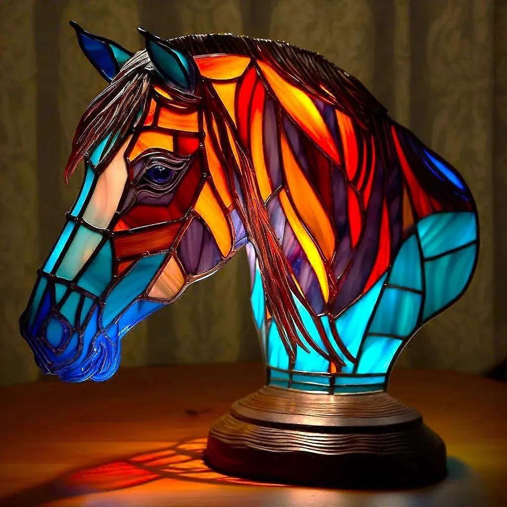 Retro Stained Resin Animal Table Lamp, Horse, Resin Material, Small Night Light, Bedside Lamp, Animal Table Lamp