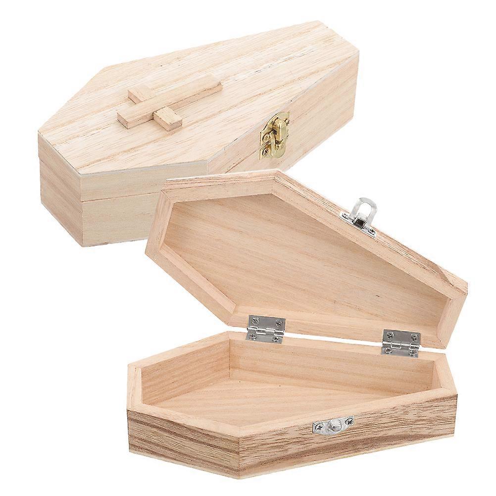 Charming Wooden Coffin Shaped Box for Storage Use with Hexagonal Design 2pcs Assorted Color