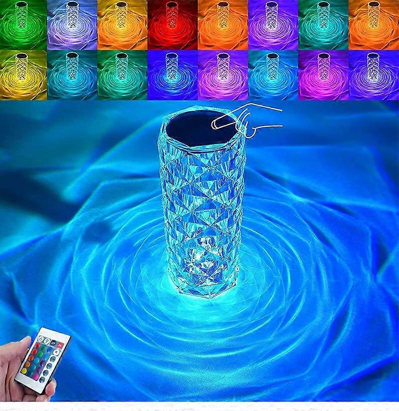 Crystal Table Lamp RGB Night Light with Touch Control, 16 Colors, 4 Modes, Rose Diamond Design