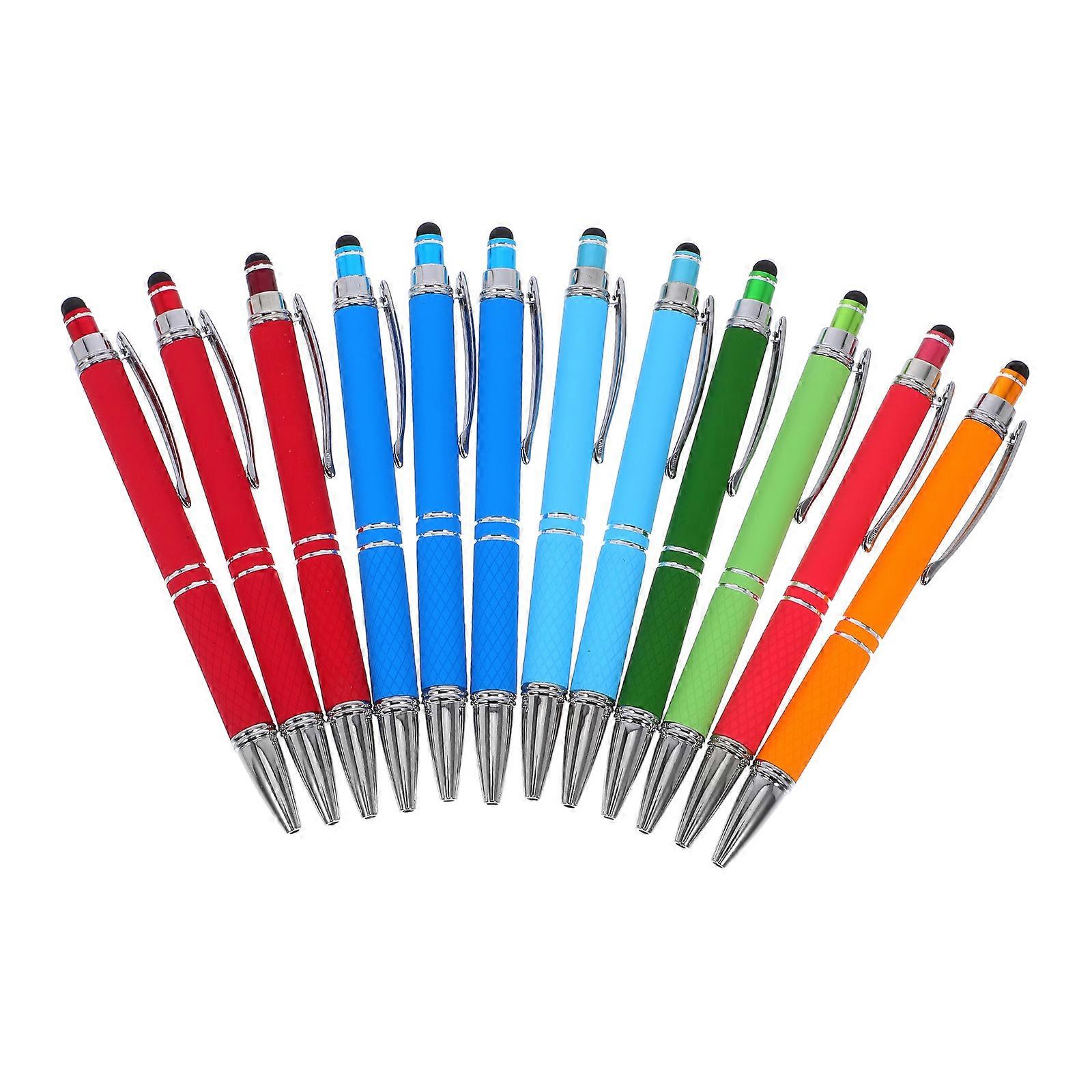 Metal Retractable Ballpoint Pen with Stylus Tip for Writing 12Pcs Assorted Colors
