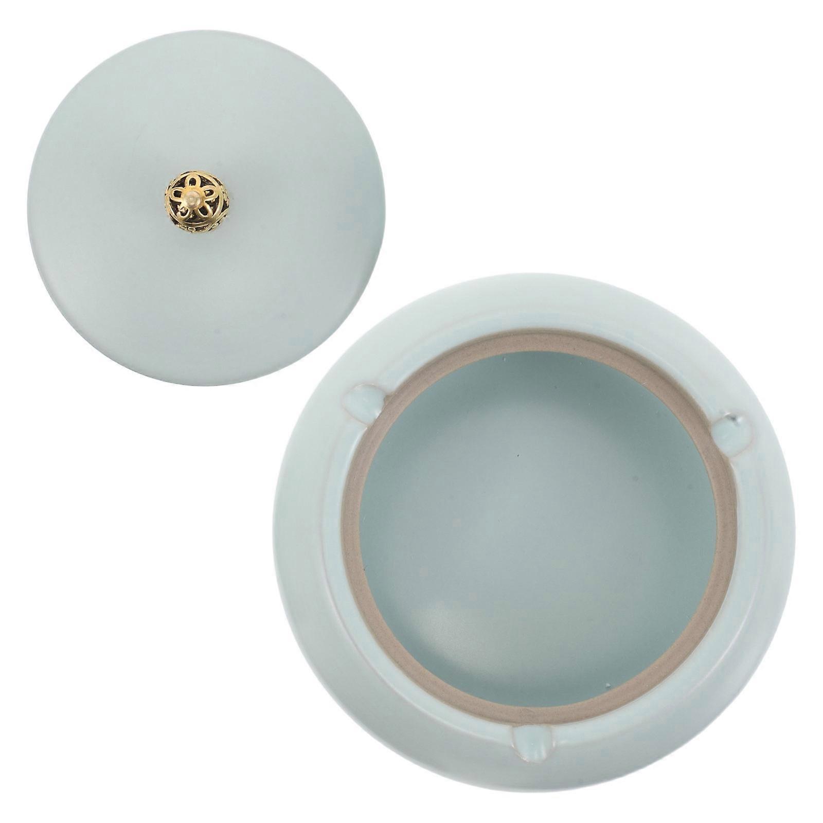 Windproof Ceramic Ashtray with Lid for Cigarettes Blue Decorative