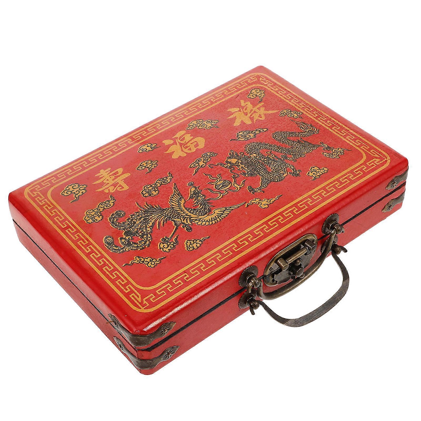 Chinese Mahjong Wooden Storage Box for Mahjong Tiles with Handle Red