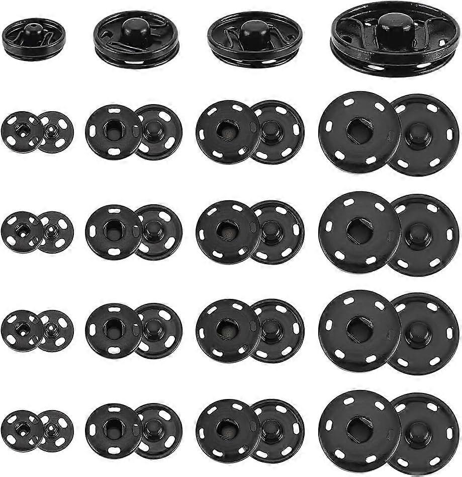60 Sets Sew on Snap Buttons 4 Sizes Alloy Snap Fastener Buttons Sewing Snaps Decorative Buttons for Sewing DIY Craft Garment Accessories(Black)